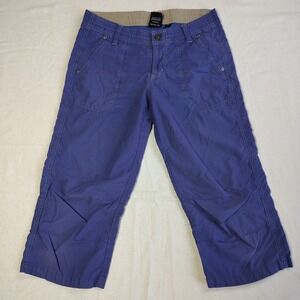 KUHL Splash Capri Pants Women Size 6 Blue Floral Embroidery Roll Up Hiking